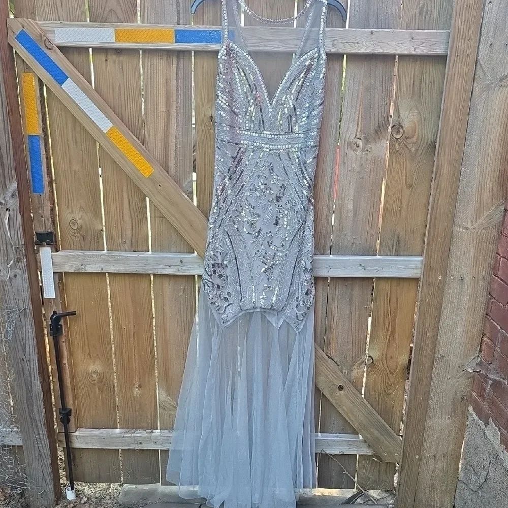 Elegant Silver Evening Gown